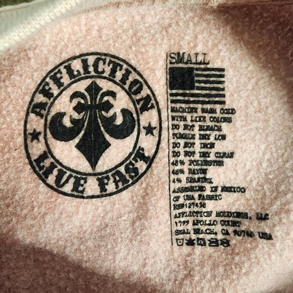 AFFLICTION "AUDRALYN" Women's T-Shirt Sweatshirt Wings Tattoo Pink Biker - Picture 2 of 8